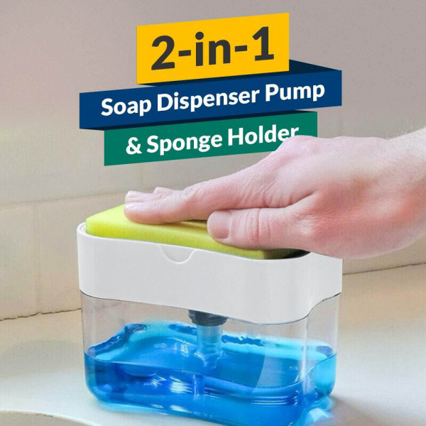 Иновативна помпа-дозатор за веро + поставка с гъба, удобно, лесно, практично SOAP PUMP, правоъгълна, BFO