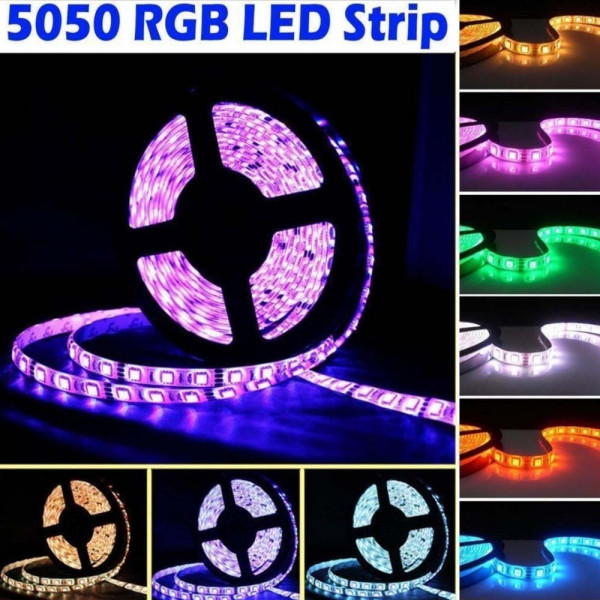LED самозалепяща лента SMD5050, едноцветна 14.4W 12V DC, 60 LEDs/m, 5м - бяла, синя, розова
