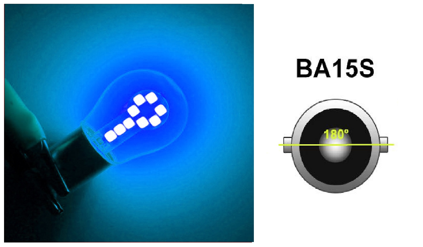 LED Лед Крушки, 18 SMD, BA15S 1156 (P21W), Срещуположни пинове (180°), Opposite, 12V, Синя Светлина