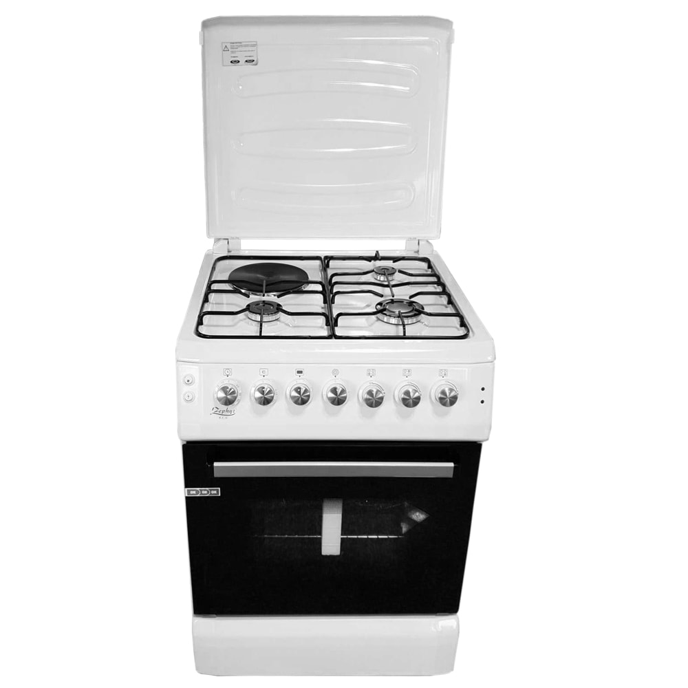 Комбинирана готварска печка с чекмедже ZEPHYR ZP 1441 1E60F, 3 газови/1 електрически котлон, 58 литра, 6 функции, Клас А, Бяла