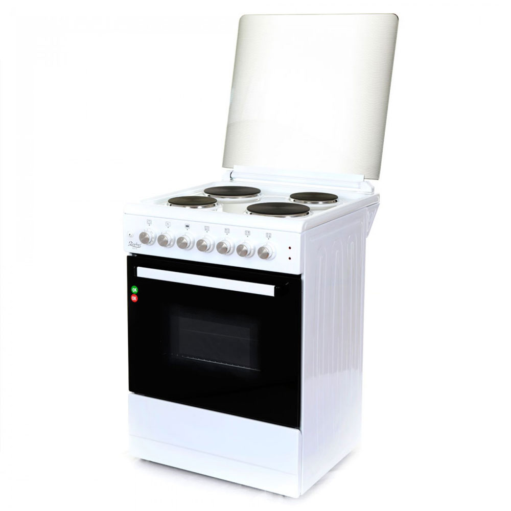 Електрическа готварска печка ZEPHYR ZP 1441 4E60F, 4 котлона, 58 литра, Клас А, Стъклен капак, Бял