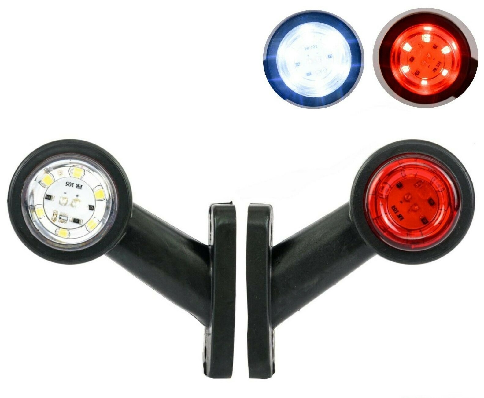 2x LED ЛЕД къси мини странични габаритни светлини тип рогче 12V 24V червено и бели за камион ремарке
