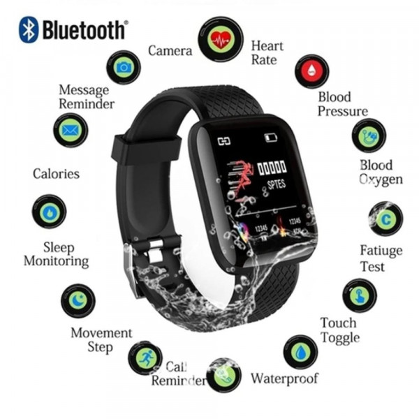 Смарт Гривна 116 Plus, iOS/ Android, Bluetooth-Свързаност, Водоустойчив, Кръвно, Пулс, Tracker, Крачкомер, Черен