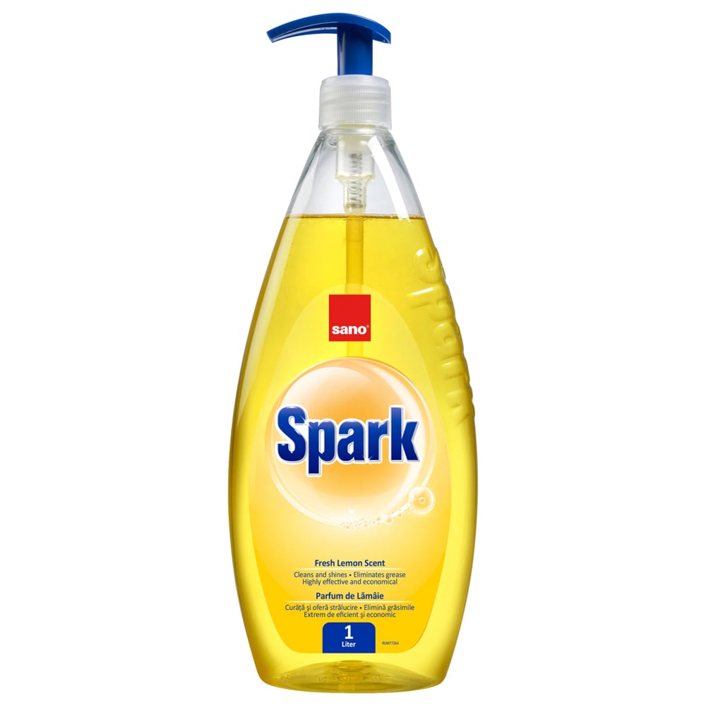 Препарат за миене на съдове Sano Spark Lemon, С помпа, 1 л