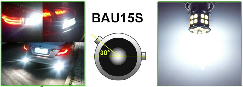LED Лед Крушки, 30 SMD, BAU15S 1156 (PY21W), Асиметрични, Разминати пинове (150°) , Offset, 12V, Бяла Светлина