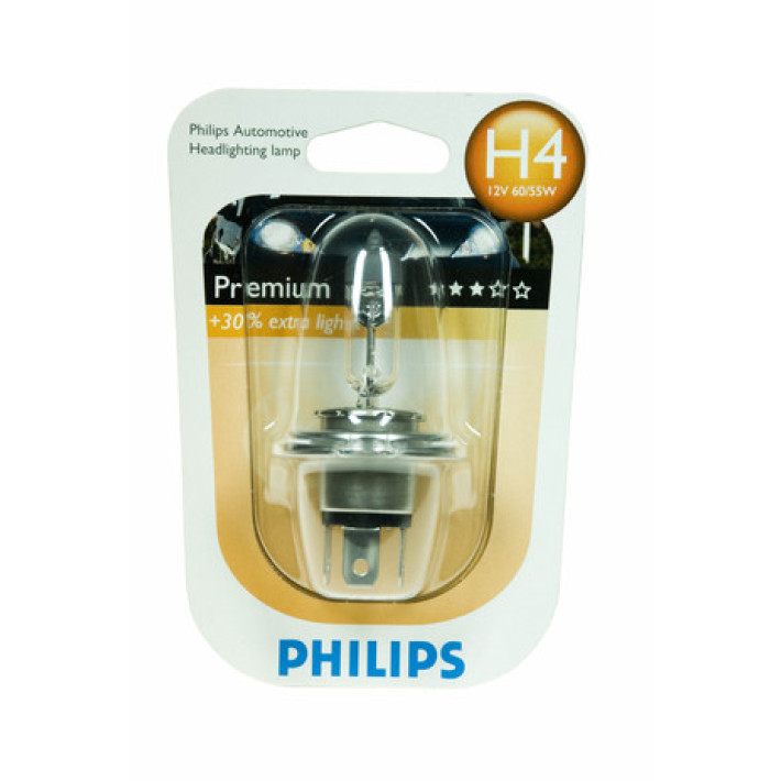 1 брой Халогенна крушка за фар H4 +30% светлина 60 / 55W 12V P14 / 5s Philips