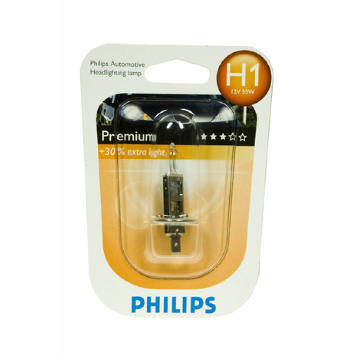 1 брой Халогенна крушка за фар H1 +30% светлина 55W 12V Philips