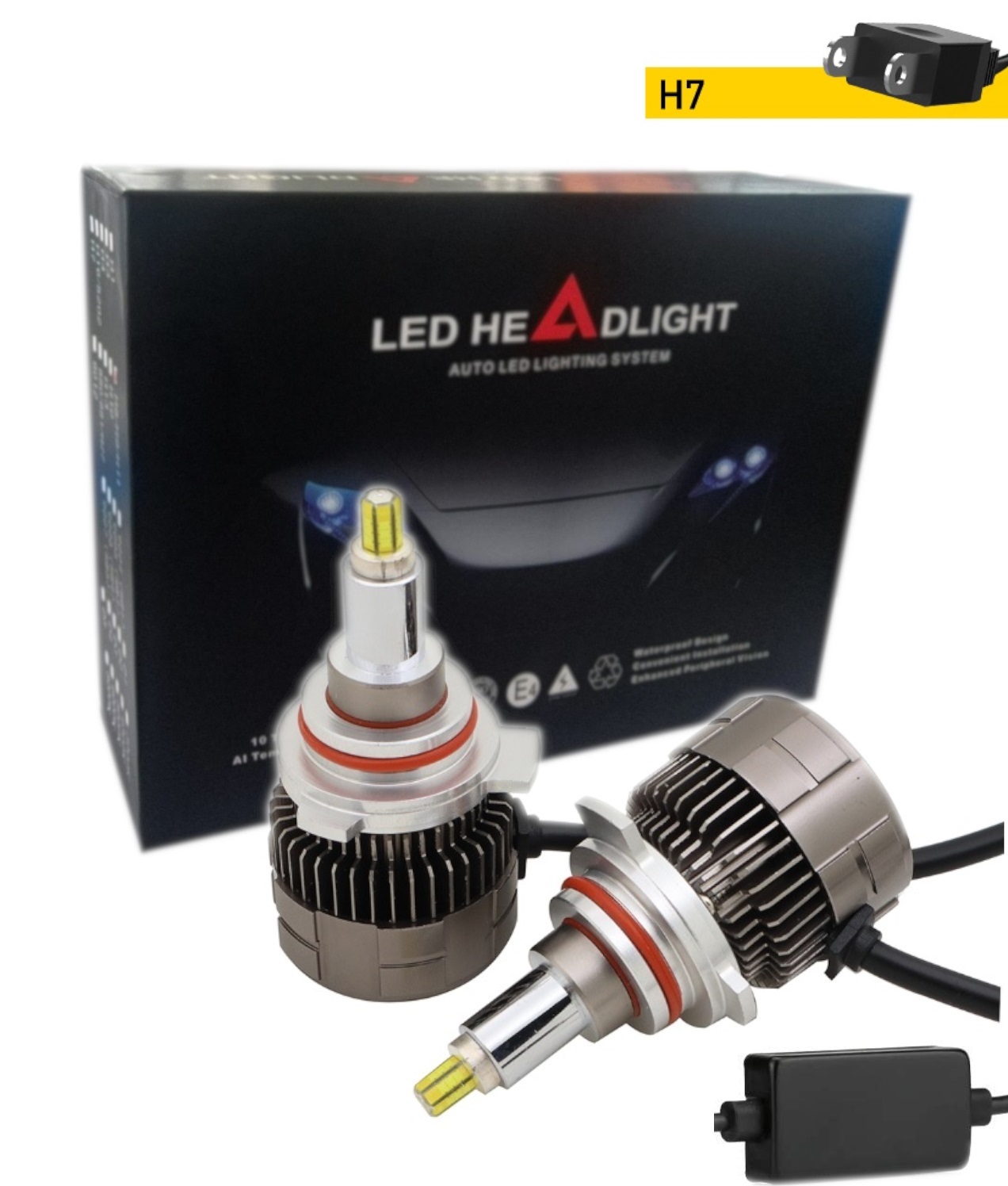 Комплект 3D CSP LED ЛЕД диодни крушки H7 Х7 12V 100W 20000lm за фарове Canbus без грешки 360° градуса