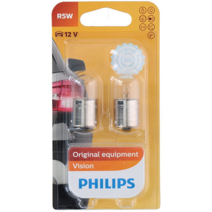 Комплект от 2 броя крушки крушка (R5W) 12V BA15S 5W в блистер бяла светлина Philips