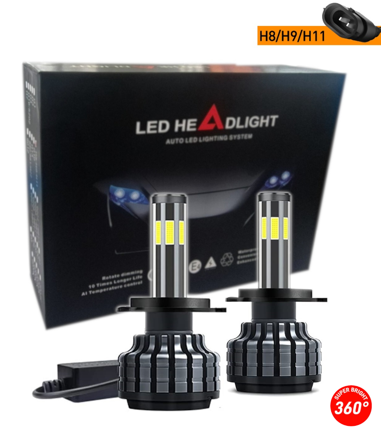 Комплект 360° градуса COB LED ЛЕД диодни крушки H11 H8 H9 Х11 Х8 Х9 12V 80W 16000lm за фарове Canbus без грешки