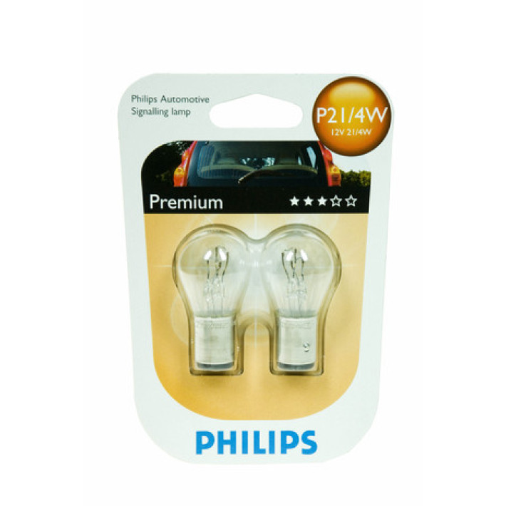 Комплект от 2 броя крушки крушка (P21/4W) 12V BAZ15D 21W в блистер бяла светлина Philips