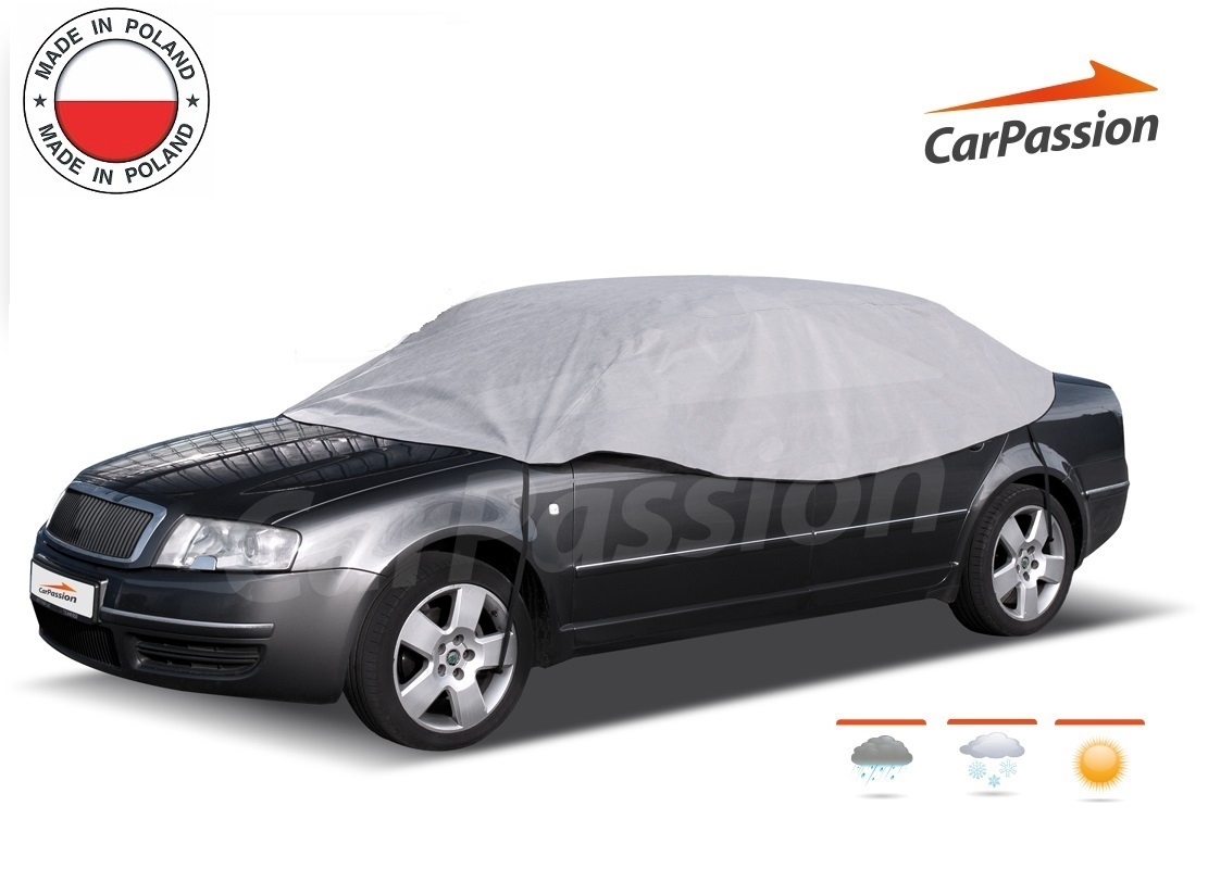 Водоустойчиво висококачествено покривало полукалъф за автомобил размер XL ХЛ 295 cm x 130 cm сив CarPassion