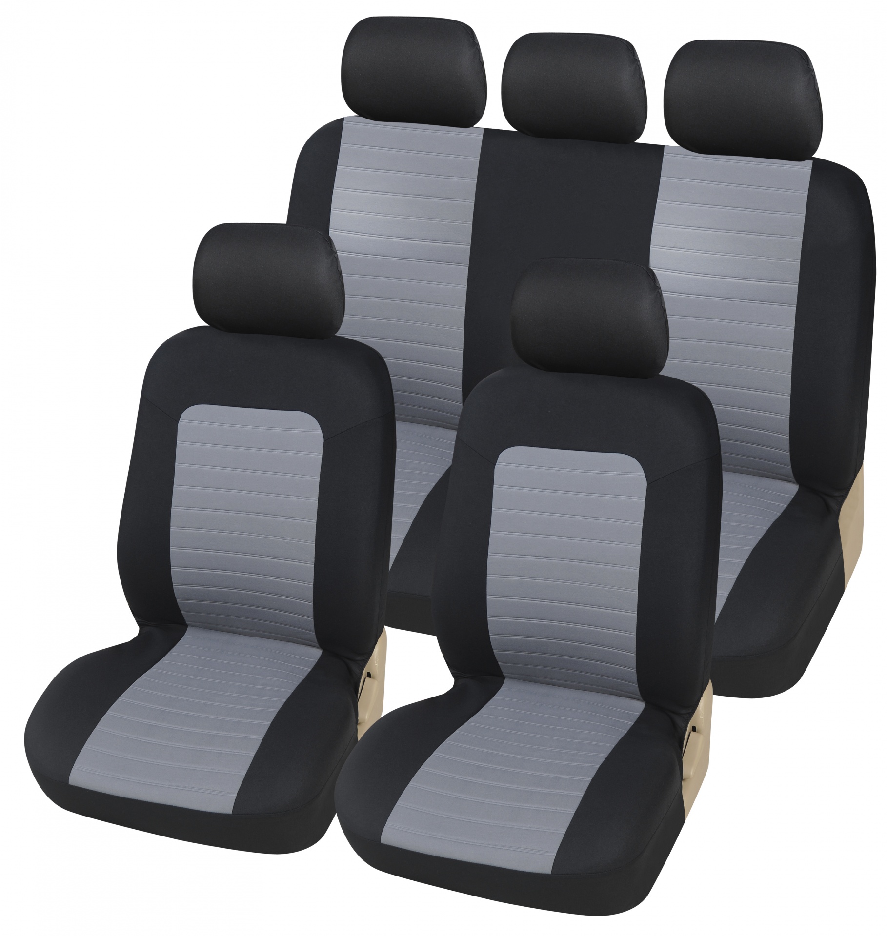 Универсална Авто тапицерия Kалъфи За Седалки Пълен Комплект 9 Части Сиво Черно