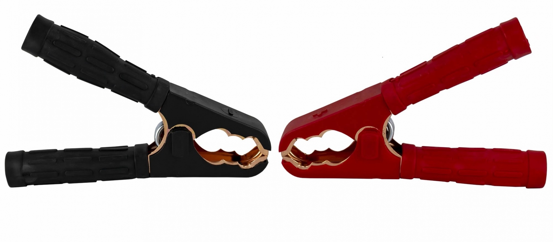 Комплект от 2 броя изолирани щипки за автомобилни акумулатори с медно покритие скоби тип крокодил 300А червено - черно