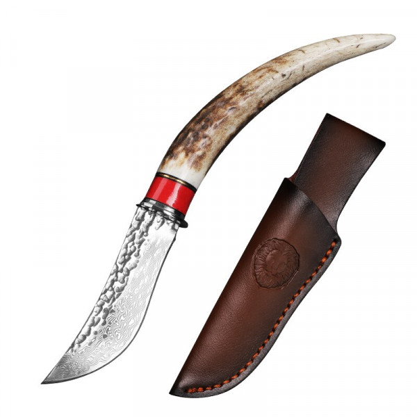 Уникален ловен нож DAMASK DEER, стомана дамаск  VG10 76 слоя и кожена кания, ръчна изработка