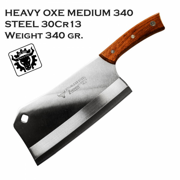 Среден размер кухненски сатър HEAVY OXE MEDIUM 340, стомана 30Cr13, фултанг, удобен и прецизен