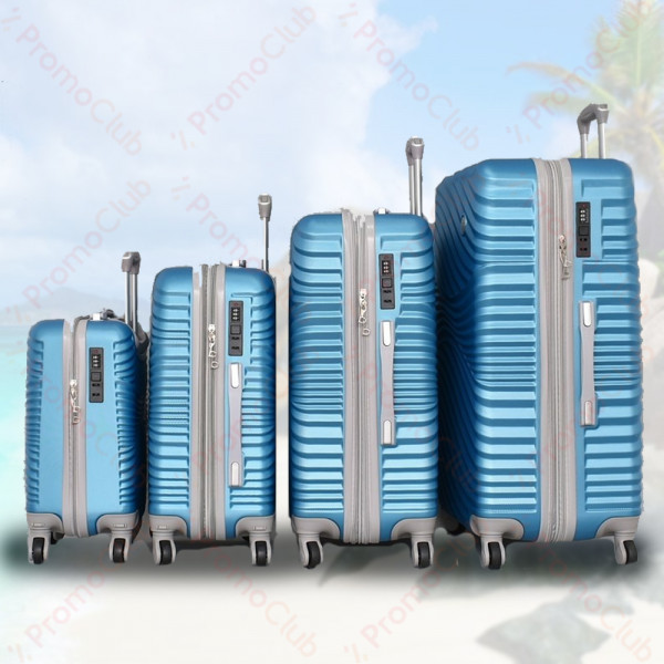 НОВО: 4бр Луксозни куфари 2050-4 BLUE ABS,четири въртящи колелца, заключване с цифров шифър, комплект 4бр
