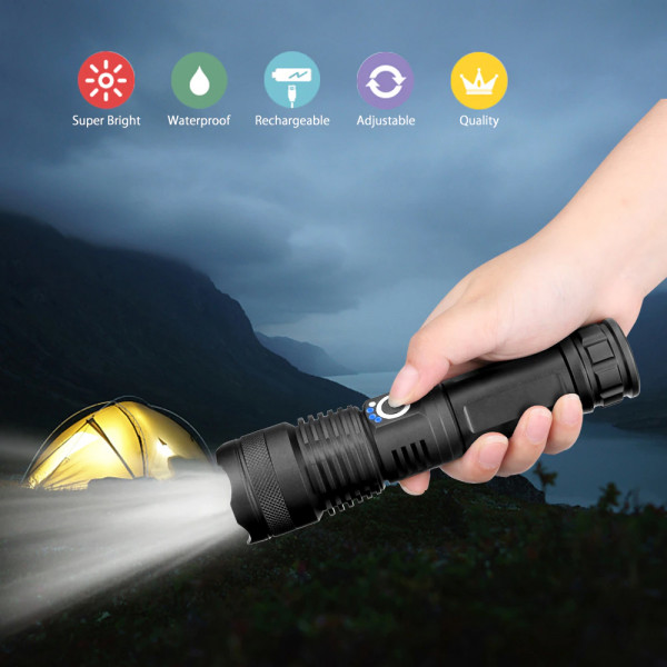 Мощно USB LED фенерче P50 Cross-border, водоустойчиво, с индикация за батерията