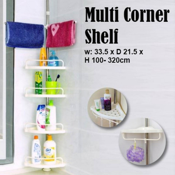 Универсален ъглов рафт за баня MULTI CORNER SHELF - многоетажен 33,5 х 21,5 х 100-260 см