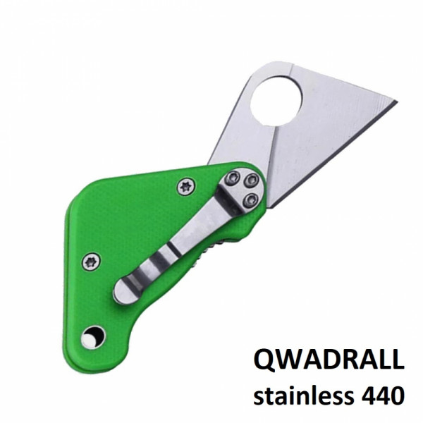 Мини сгъваем нож QWADRALL GREEN, стомана 440А, клипс за закачане, кутия
