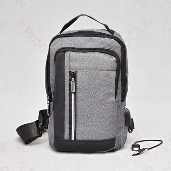 Спортна мъжка чанта с USB порт и кабел за зареждане - PRACTICAL GREY 06806