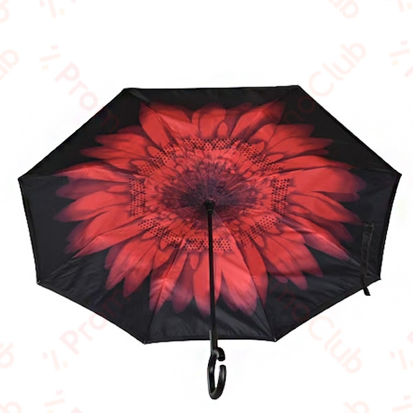 Ветроупорен затварящ се наобратно чадър COOLBRELLA - RED FLOWER 41682 здрав и удобен