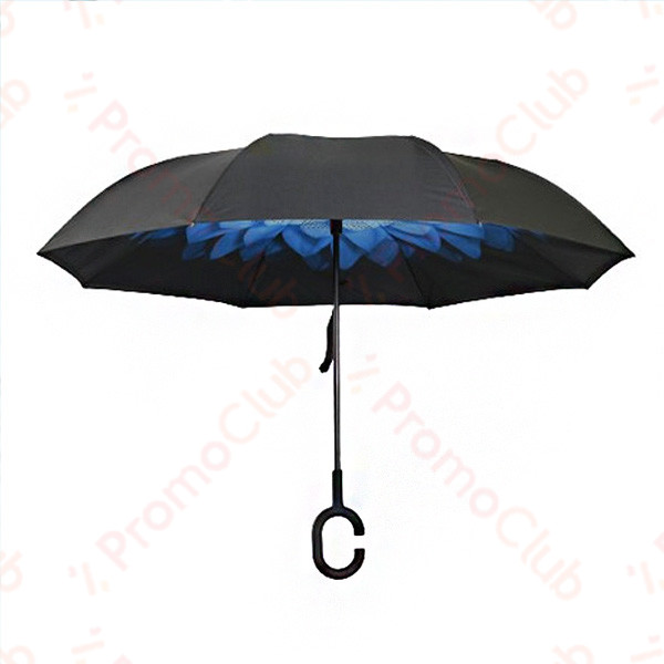 Ветроупорен затварящ се наобратно чадър COOLBRELLA - BLUE FLOWER 41682 здрав и удобен