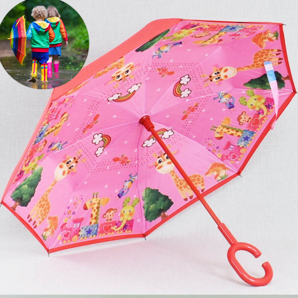 Детски ветроупорен чадър 22806 PINK GIRAFFE, затварящ се наобратно