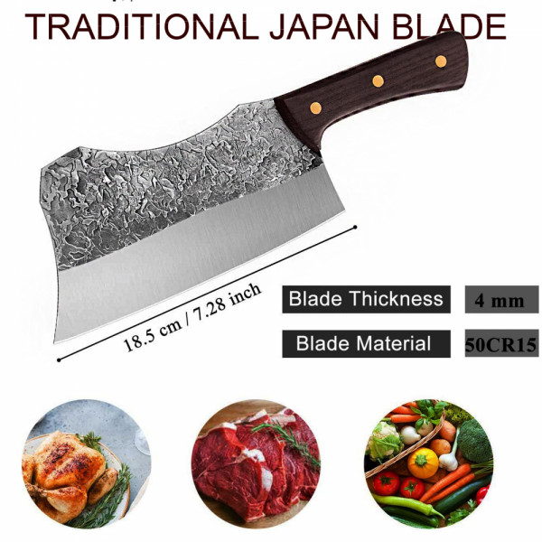 Традиционен японски кухненски нож, ковано острие закалена стомана, фултанг, дървена дръжка, ръчна изработка