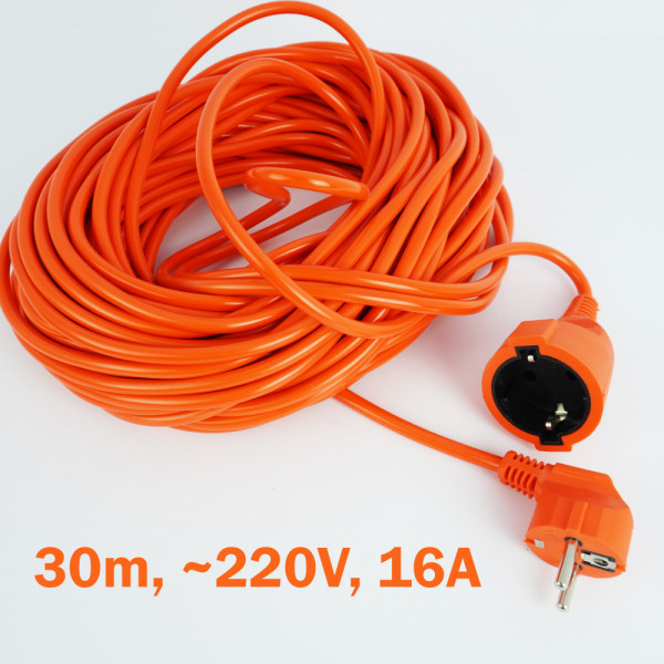 Ел. удължител шуко контакт и щекер, дължина 30 метра, оранжев, 16A, 250V