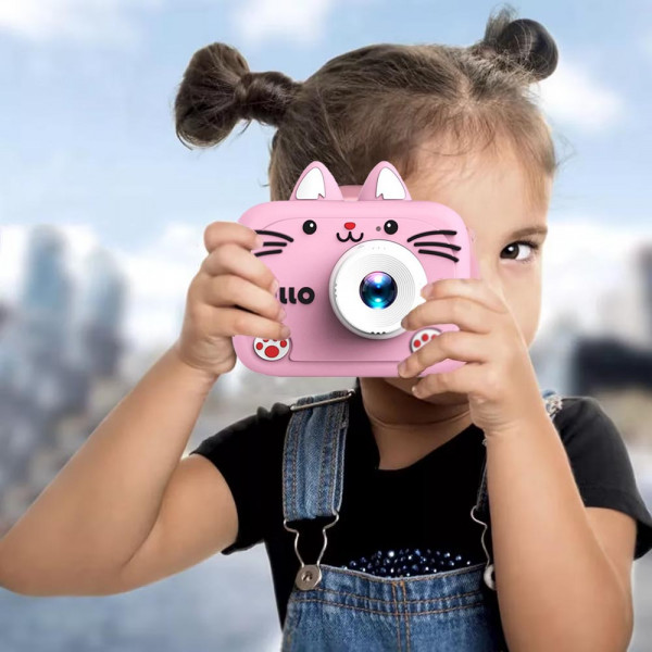 Супер сладурска детска камера-фотоапарат със силиконов кейс HELLO CAT PINK