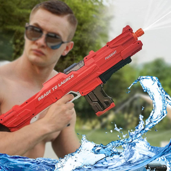Мощна електрическа водна пушка с голям резервоар, бърза стрелба, обхват 8-9м, червена