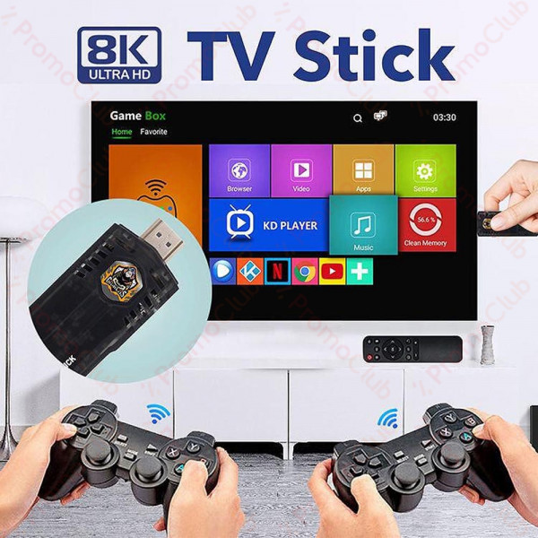 X8 Ретро конзола и TV BOX за видеоигри с вграден Android за телевизор, 8K HD Android TV, Box Game Stick 64G, 10000 игри, 2.4G двоен безжичен контролер