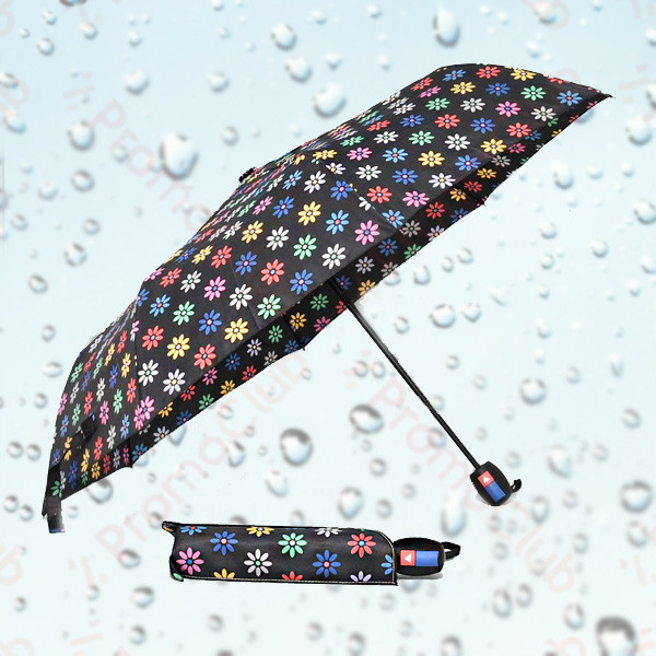 Красив ветроустойчив дамски чадър FLORAL - BLACK 12522