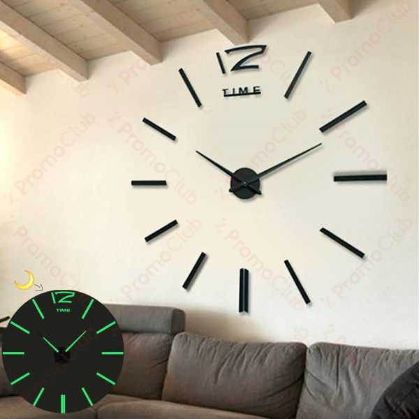 3D Стенен светещ модерен часовник, черен - BLACK, Home Decor Clock 3D