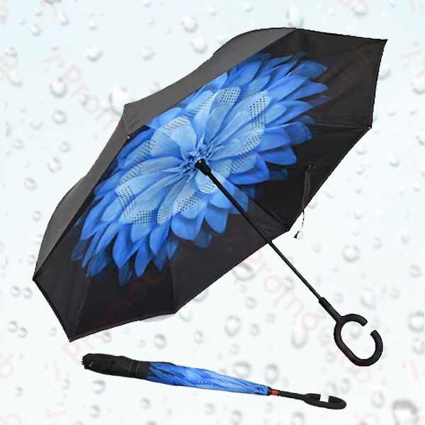 Ветроупорен затварящ се наобратно чадър COOLBRELLA - BLUE FLOWER 41682 здрав и удобен
