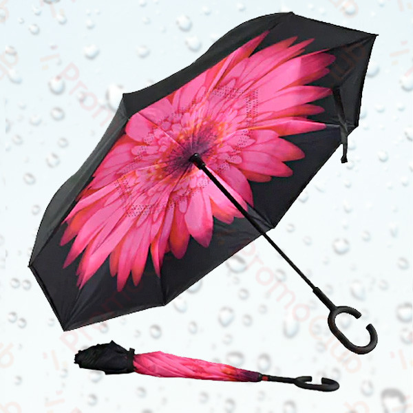 Ветроупорен затварящ се наобратно чадър COOLBRELLA - MAGENTA FLOWER 41682 здрав и удобен