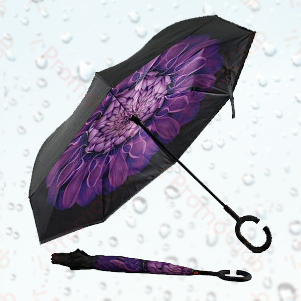 Ветроупорен затварящ се наобратно чадър COOLBRELLA - PURPLE FLOWER 41682 здрав и удобен