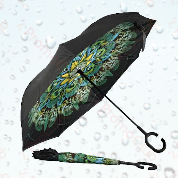 Ветроупорен затварящ се наобратно чадър COOLBRELLA - GREEN MANDALA 41682 здрав и удобен
