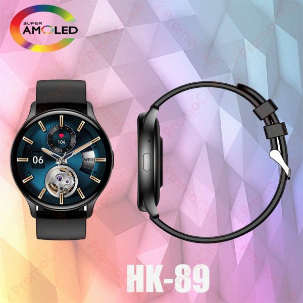 Интелигентен СМАРТ часовник HK-89 с AMOLED екран, елегантен и нежен дизайн, ЧЕРЕН