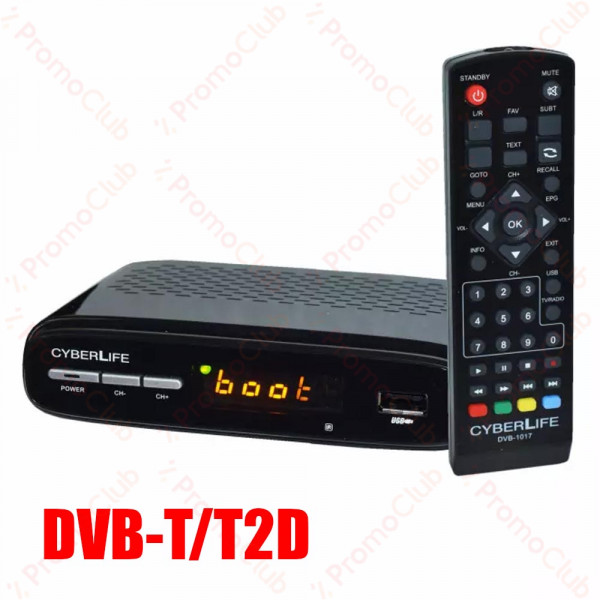 Декодер CYBERLIFE DVB-T/T2 HD DVB-1017, eфирен цифров приемник