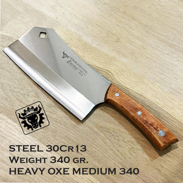 Среден размер кухненски сатър HEAVY OXE MEDIUM 340, стомана 30Cr13, фултанг, удобен и прецизен