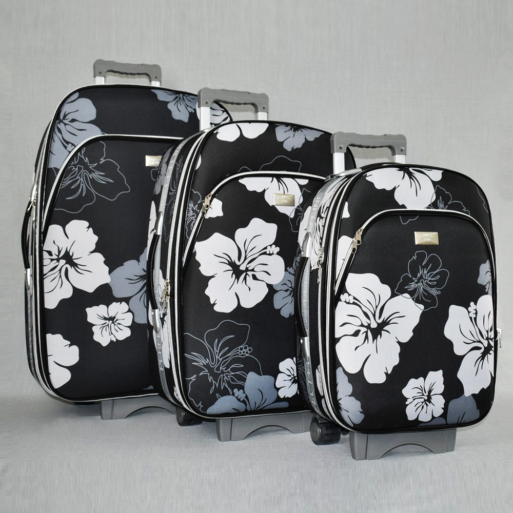 ТОП ЦЕНА:  комплект разширяващи се леки куфари 1518 FLOWER BLACK, 3 броя