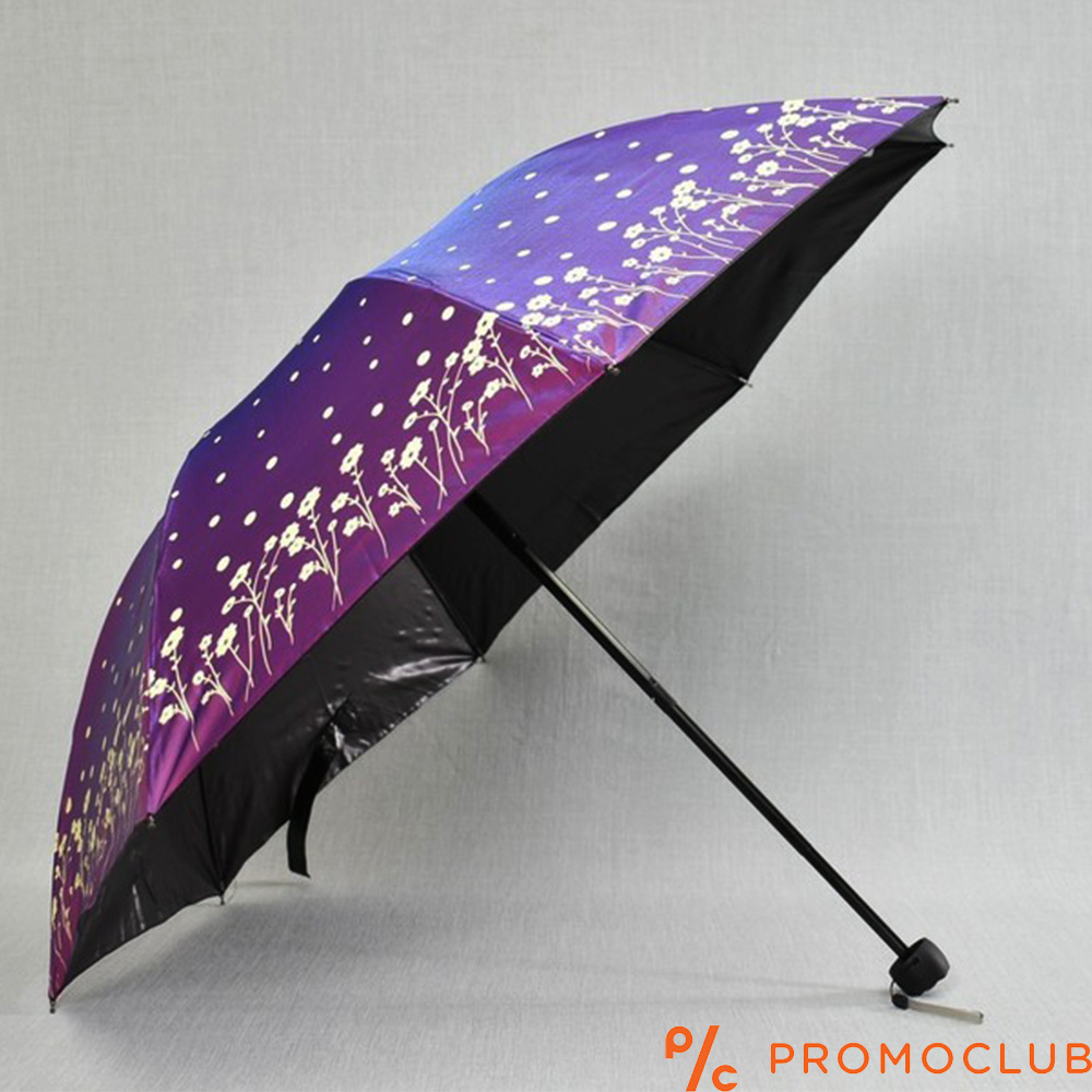 Дамски сгъваем чадър от текстил сатениран- преливащо от тъмно синьо към розово 22805
