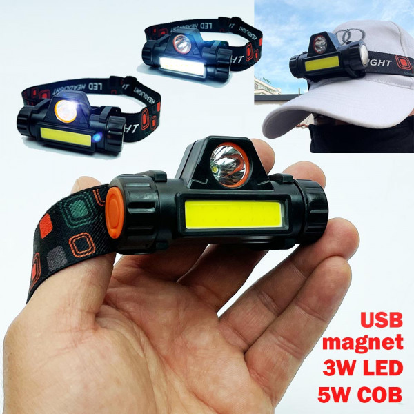 Хай-Тек USB челник 2 в 1  3W LED/5W COB прожектор-лампа и магнитно закачане