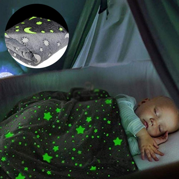 Магическо детско одеяло, светещо в тъмното NIGHT SKY GREY - сив цвят