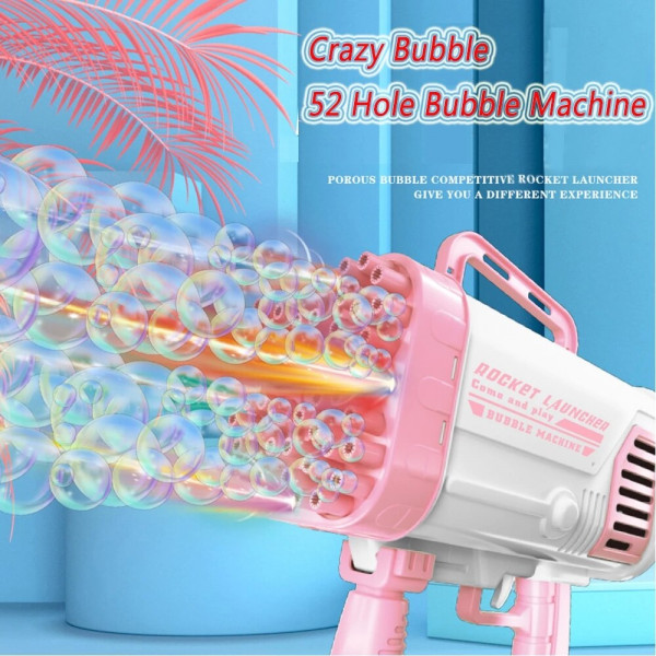 Огромен автомат за сапунени балони 64 HOLE BUBBLE GUN с 64 дула за светещи LED балони - PINK