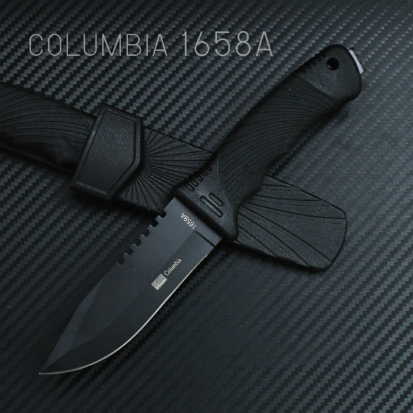 Съвършен тактически / ловен нож COLUMBIA 1658A BLACK, с твърда кания и водоустойива дръжка