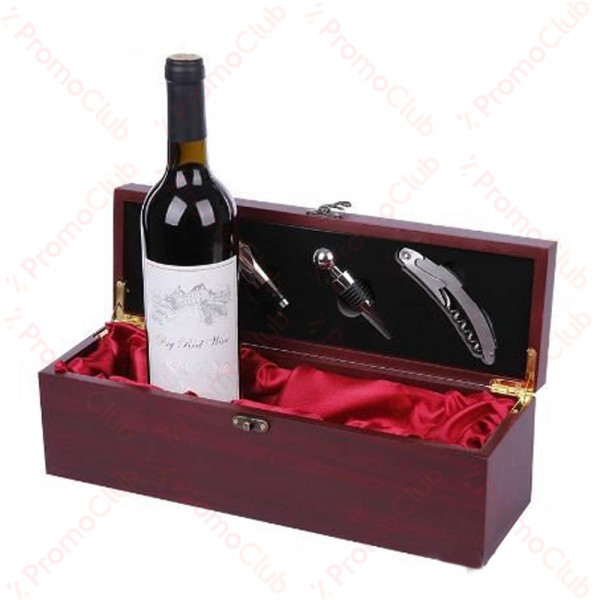 Луксозен подаръчен комплект за вино в стилна дървена кутия M004