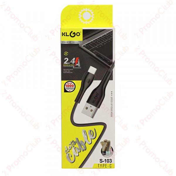 Бързо зареждащ кабел KL-GO S-103  USB към Type-C, Черен